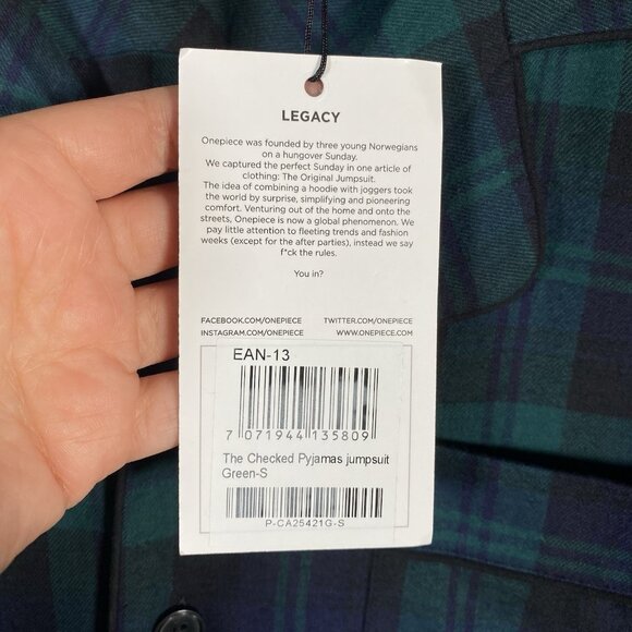 Onepiece Norwegian The Checked Pyjamas Unisex Small Green Tartan Plaid Jumpsuit - Picture 4 of 16